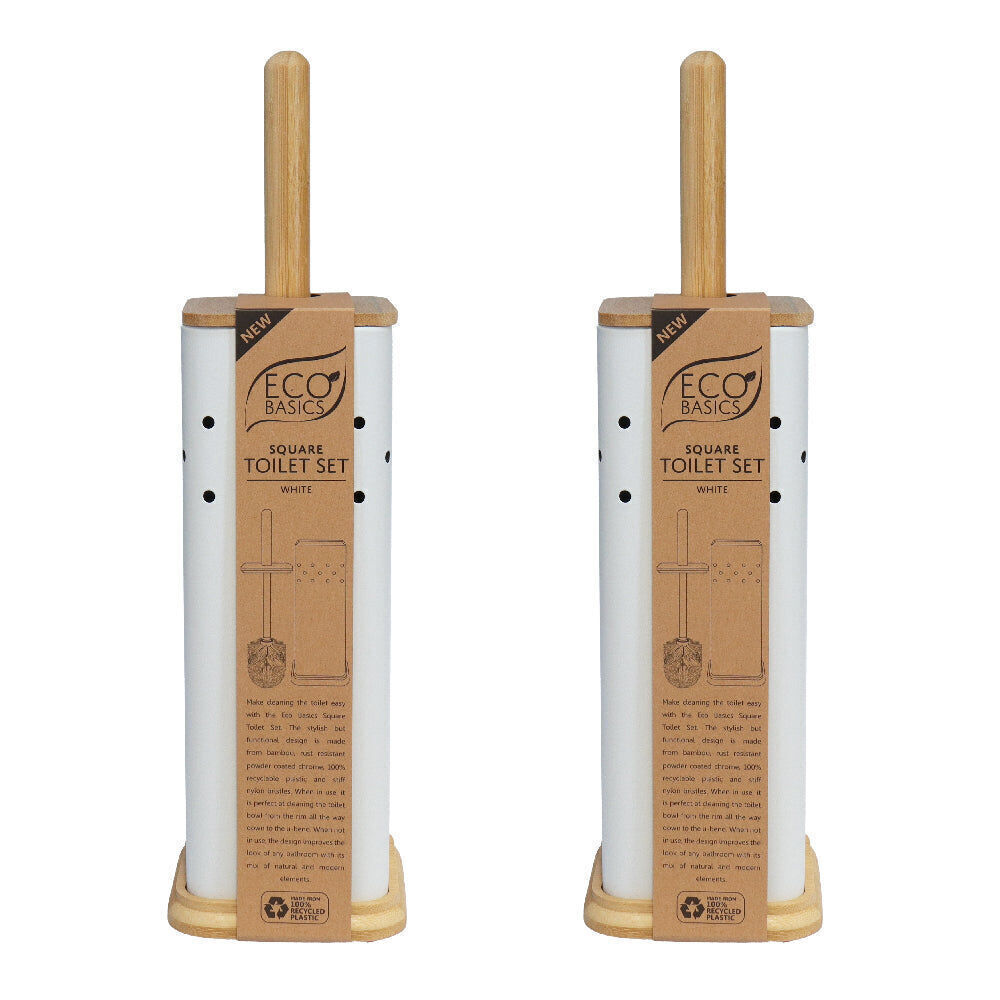 2PK Eco Basics Square Toilet Brush w/ Holder Bathroom Cleaner Set 39.5cm White