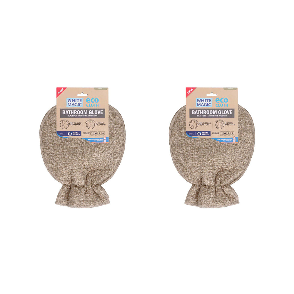 2x Eco Cloth Bathroom Glove Surface Cleaner Dual Sided - Pebble