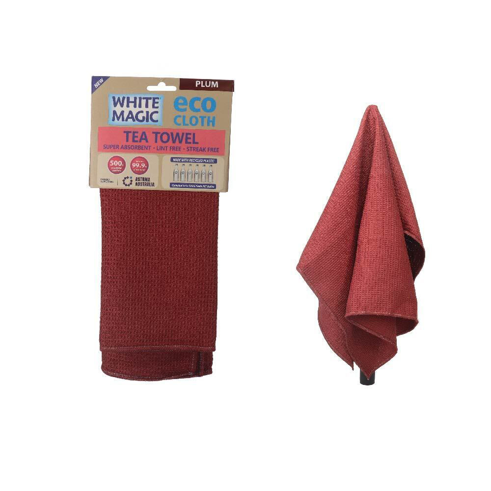 2PK White Magic Microfibre Eco Cloth Tea Towel Single Plum 70x50cm