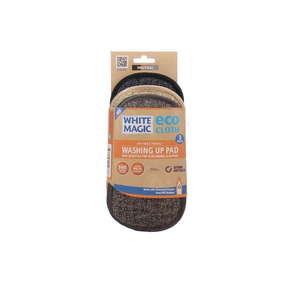 2x 3pc Eco Cloth Double-Sided Washing Up Cleaning Pad Set Neutral