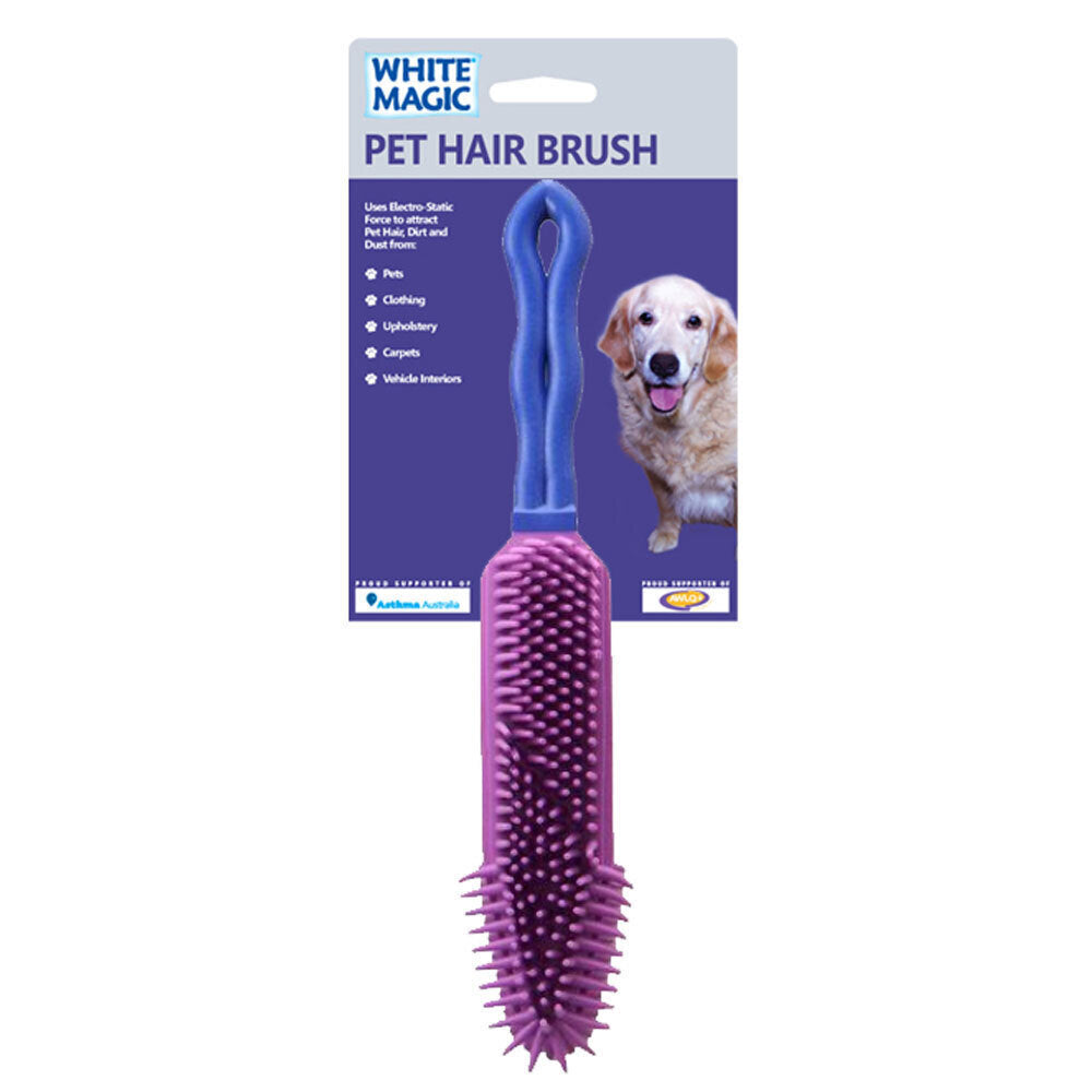 2PK White Magic Pet Dog 27x5cm Hair Brush Rubber - Purple