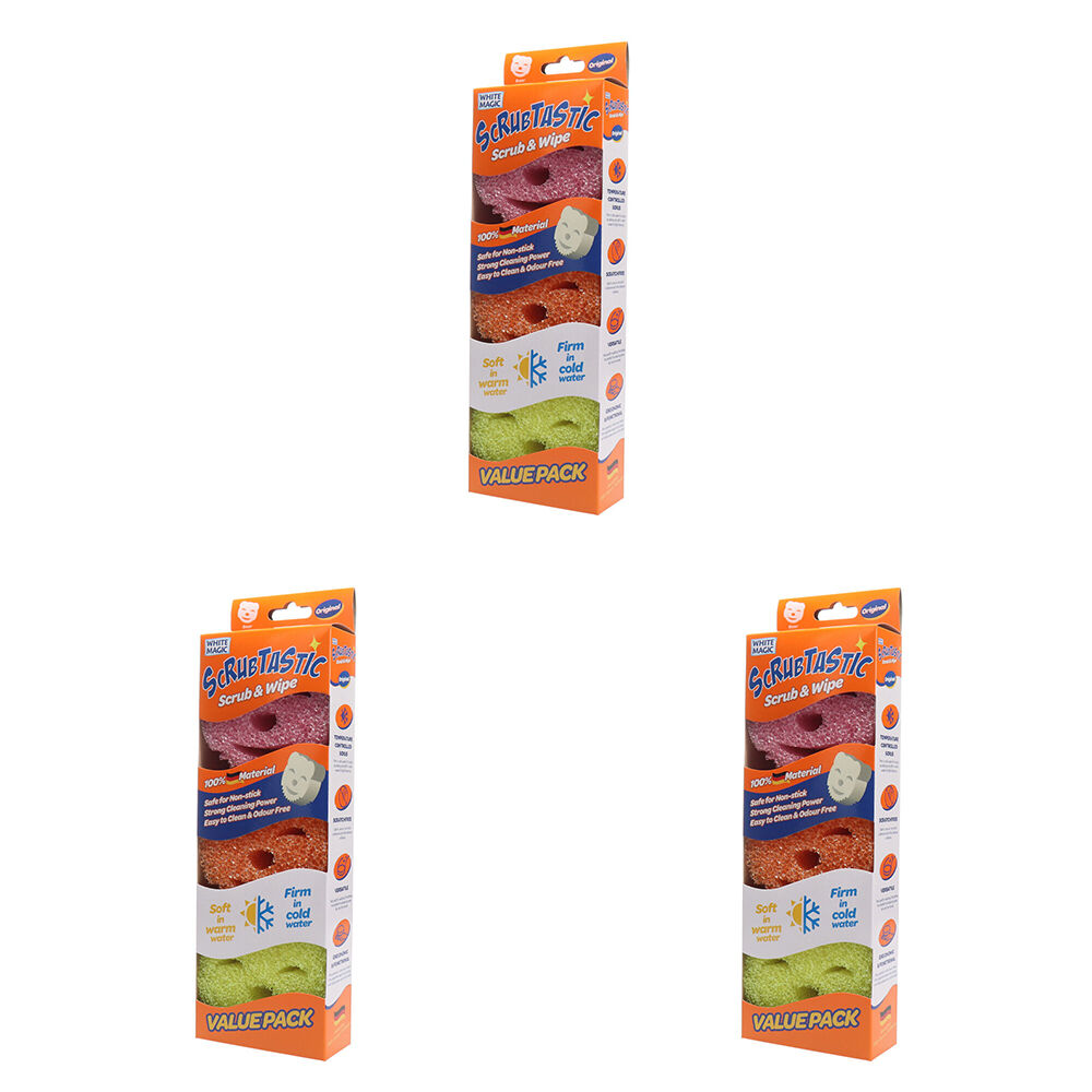 3x 3pc White Magic Scrubtastic Scrub & Wipe Cleaning Sponge