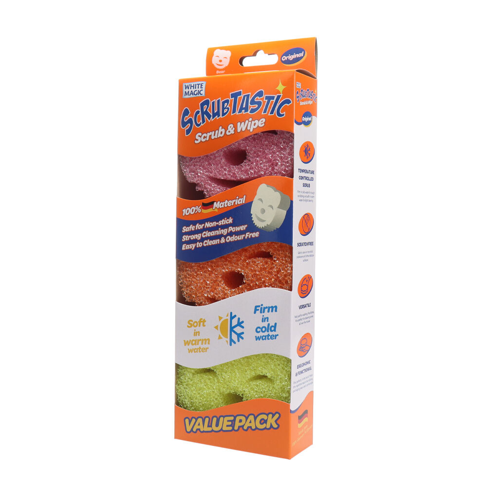 3x 3pc White Magic Scrubtastic Scrub & Wipe Cleaning Sponge