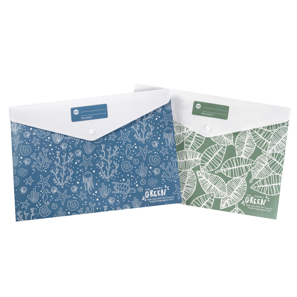 10PK Marbig We Mean Green A4 Document Filing Wallet Assorted