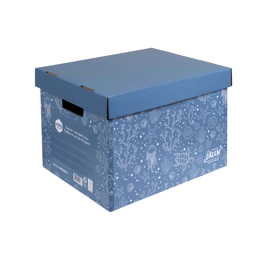 4PK Marbig We Mean Green Enviro Recycled Cardboard Archive Box Sea Blue