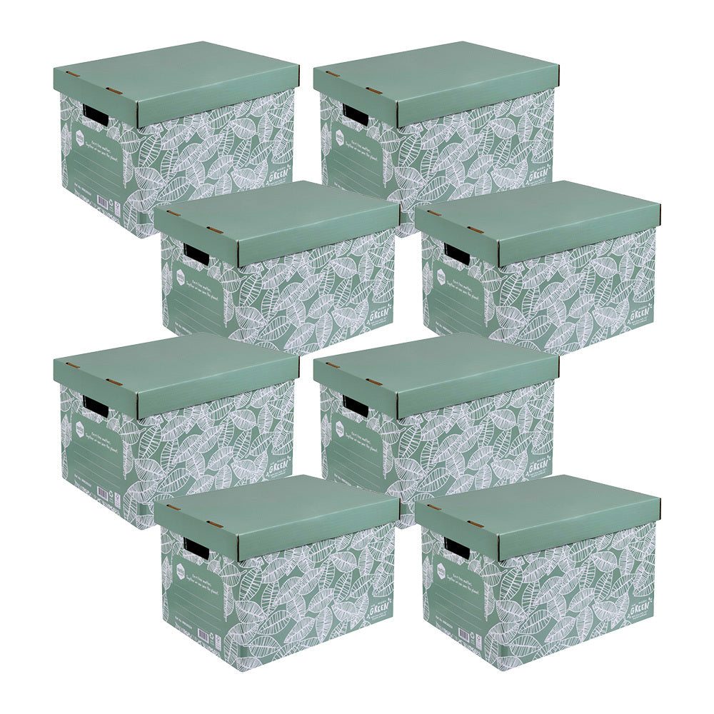 8PK Marbig We Mean Green Enviro Recycled Cardboard Archive Box Leafy Green