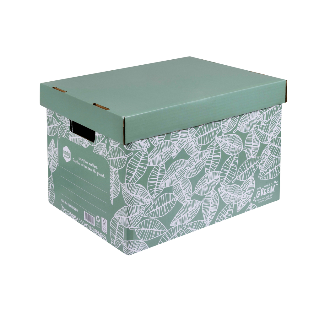 8PK Marbig We Mean Green Enviro Recycled Cardboard Archive Box Leafy Green