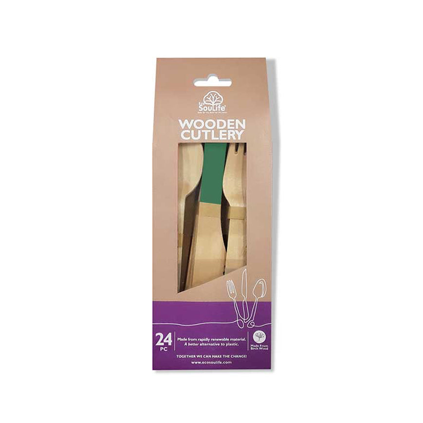 24pc Eco SouLife Wooden Fork/Knife/Spoon Cutlery Set Green