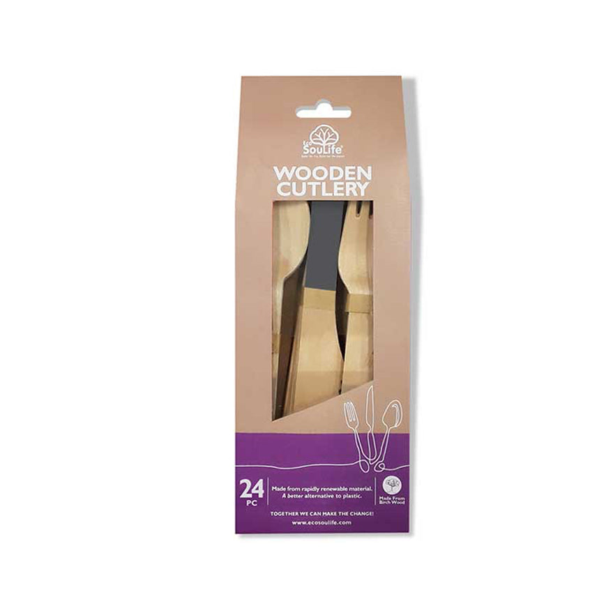 24pc Eco SouLife Wooden Fork/Knife/Spoon Cutlery Set Grey
