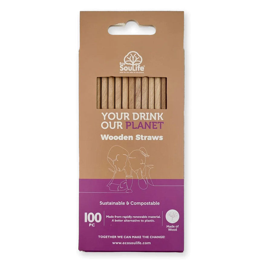 100pc Eco SouLife Disposable/Compostable Wooden Straws