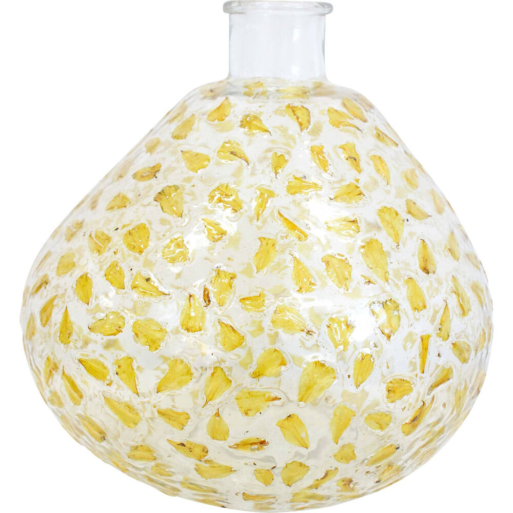 LVD Glass Bubble Flower Vase Buttercup Petal 20x22cm - Yellow