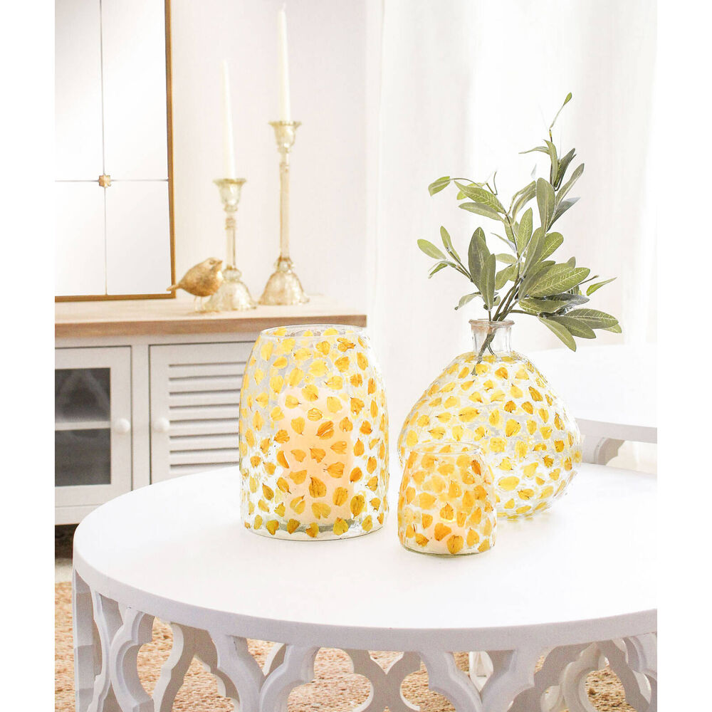 LVD Glass Bubble Flower Vase Buttercup Petal 20x22cm - Yellow
