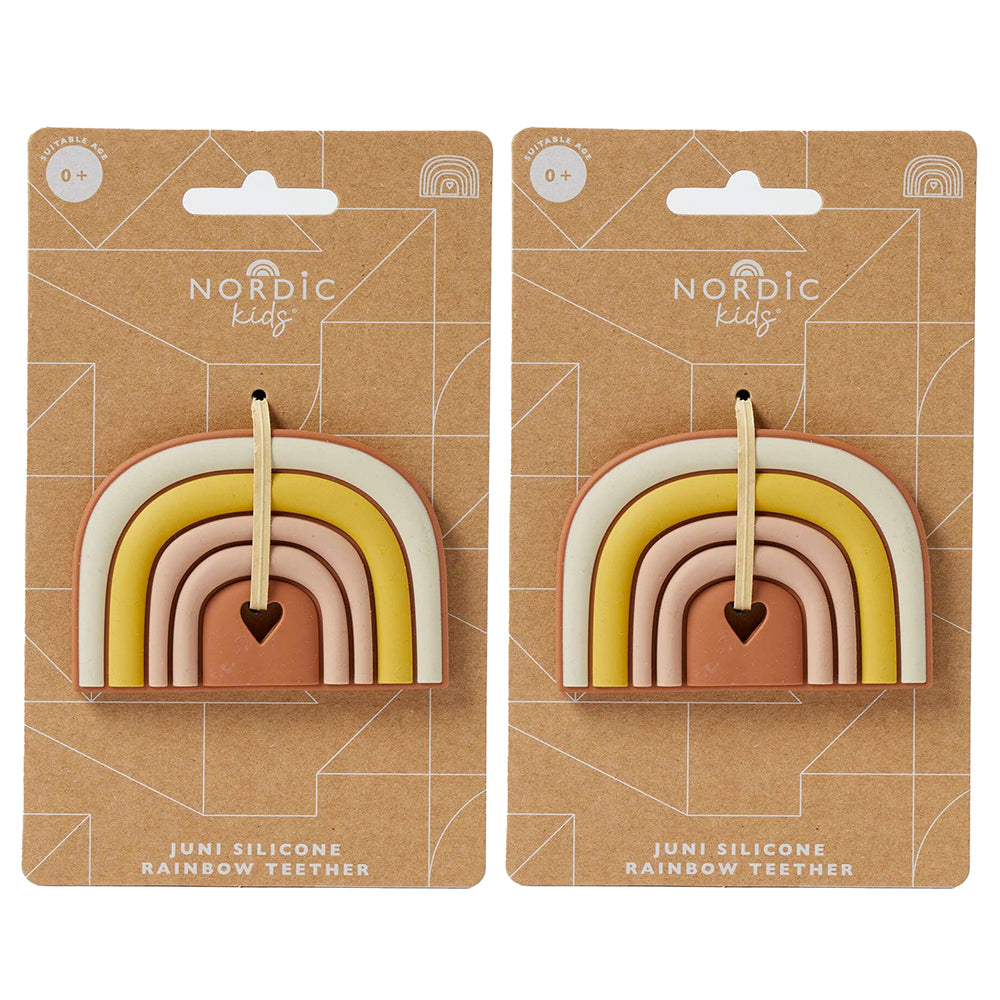 2x Nordic Kids Juni 9cm Silicone Rainbow Teether 0m+ Assorted