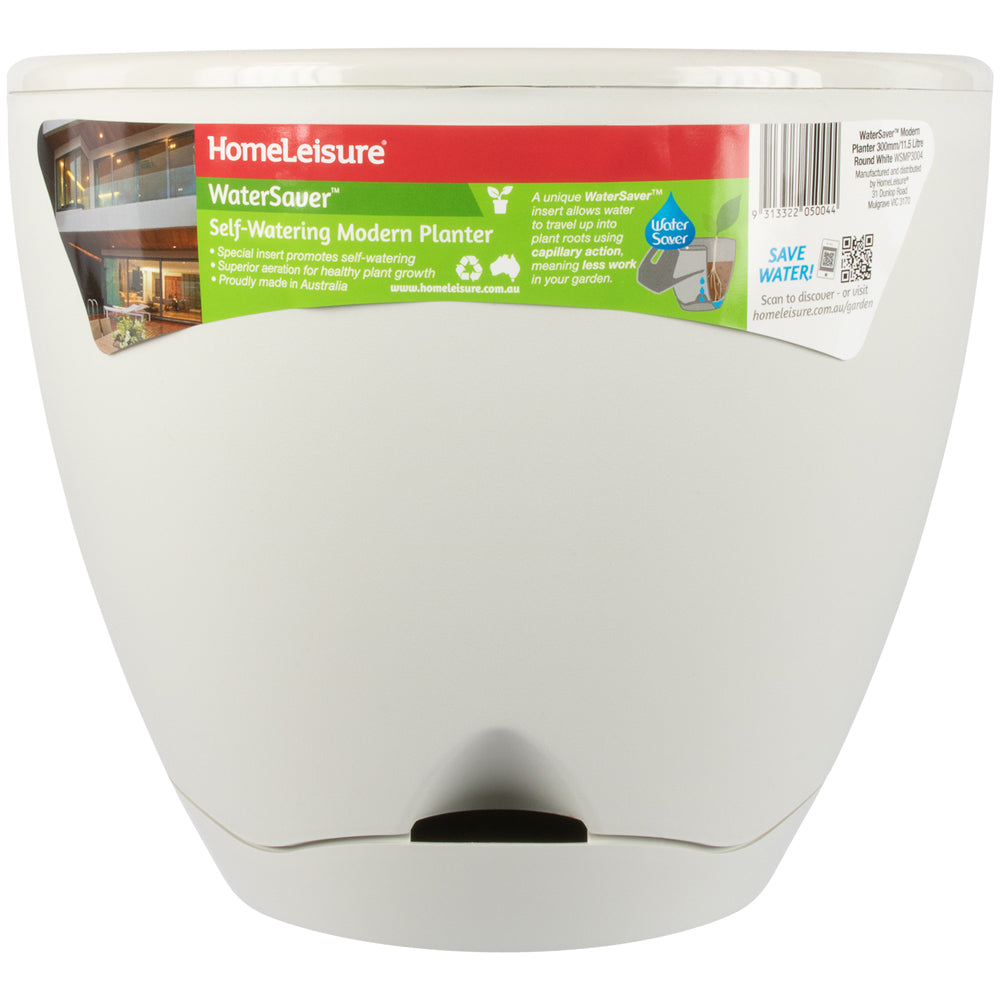 2PK Homeleisure WaterSaver Modern Round Planter 30cm White Home Garden