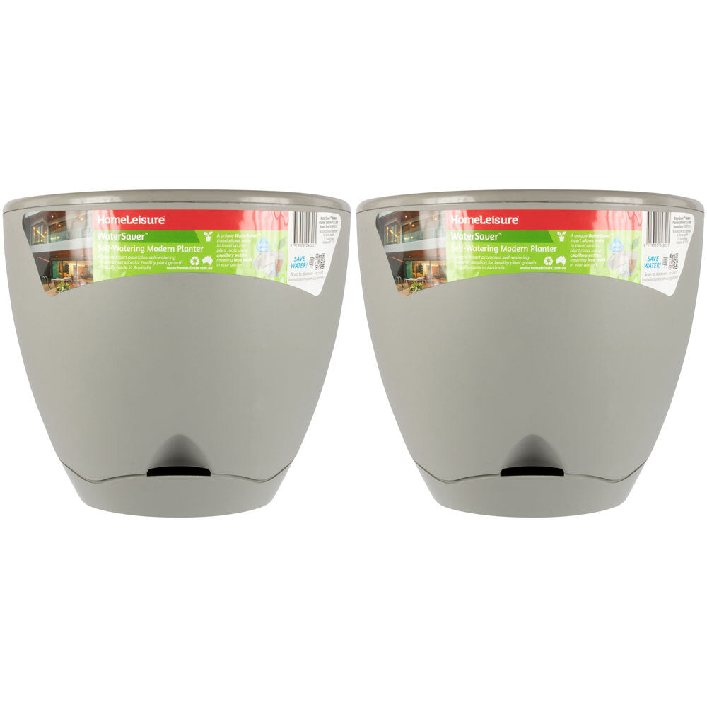 2PK Homeleisure WaterSaver Modern Round Planter 30cm Grey Home Garden