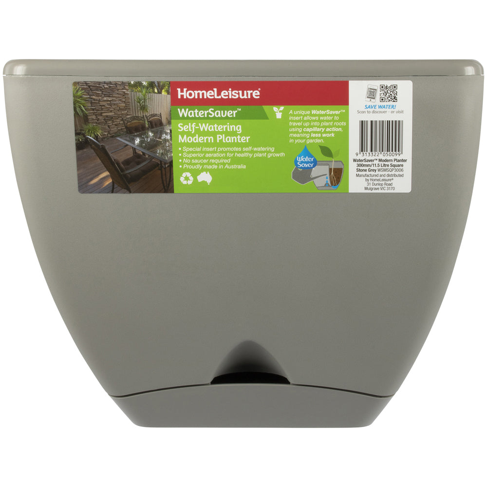 2PK Homeleisure WaterSaver Modern Square Pot Planter 30cm Grey Home