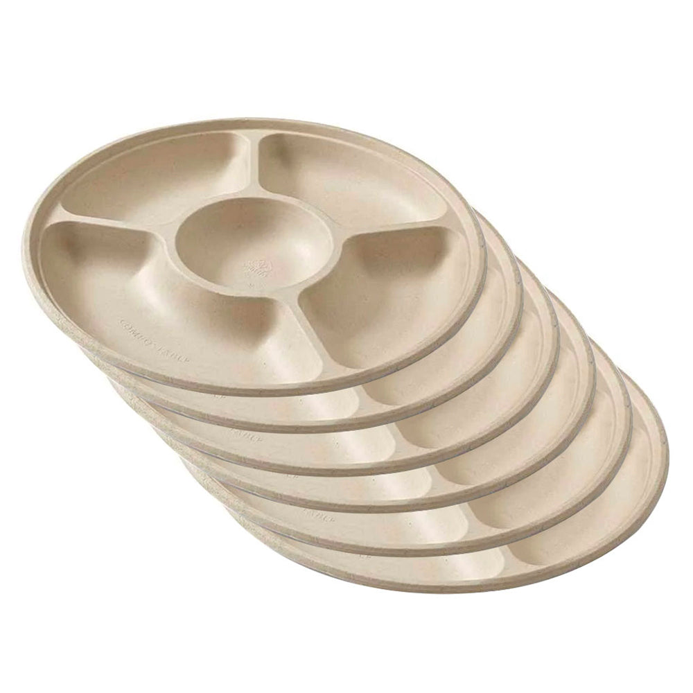 6pc Eco SouLife Compostable Harvest Compartment Serving Tray 35cm