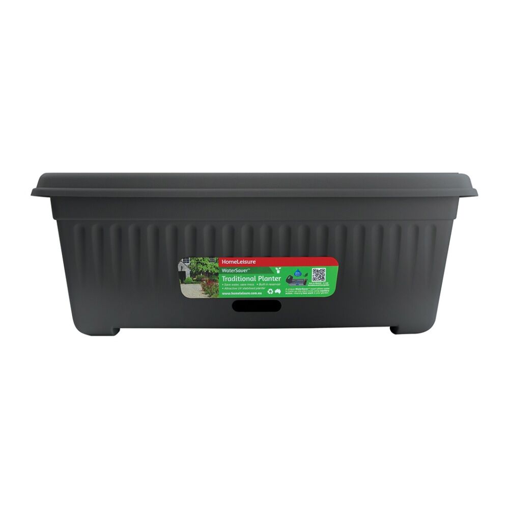 2PK Homeleisure WaterSaver Traditional Rectangle Pot Planter 48cm Charcoal