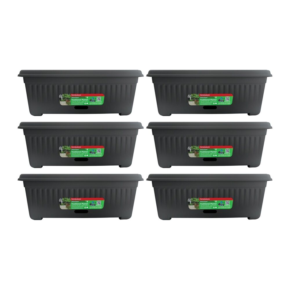 6PK Homeleisure WaterSaver Traditional Rectangle Pot Planter 48cm Charcoal