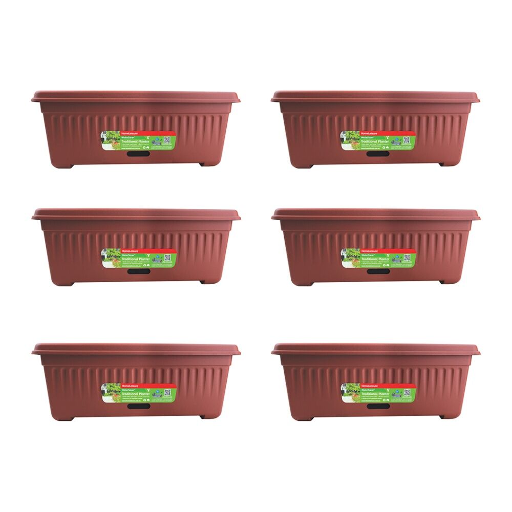 6PK Homeleisure WaterSaver Traditional Rectangle Pot Planter 48cm Manor Red