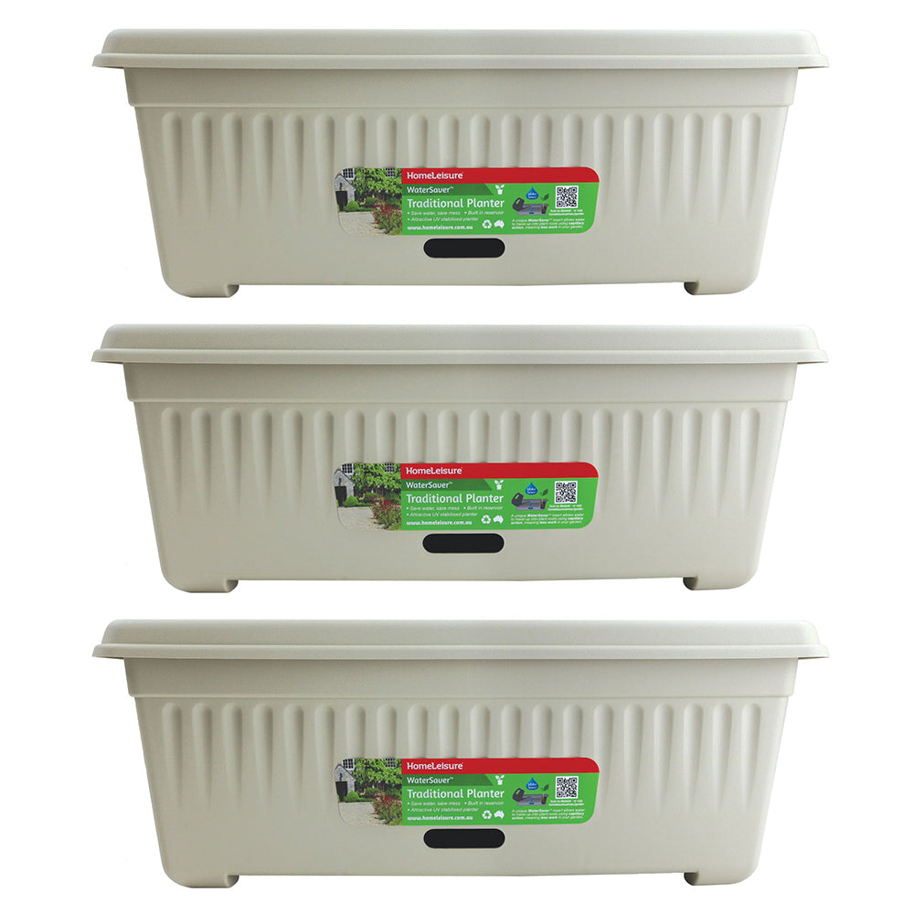 3PK Homeleisure WaterSaver Traditional Rectangle Pot Planter 68cm Stone