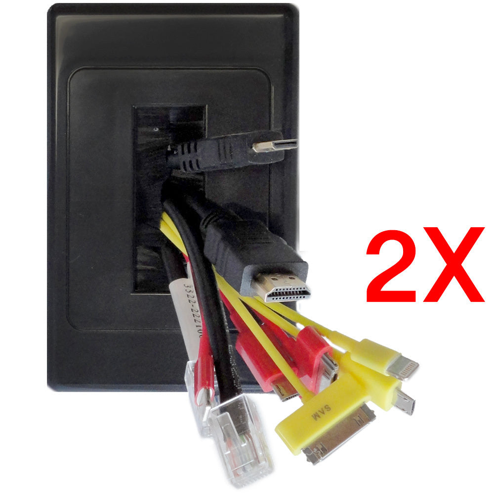2X Wall Plate Wallplate W/Brush Outlet Cover For Cable - Black
