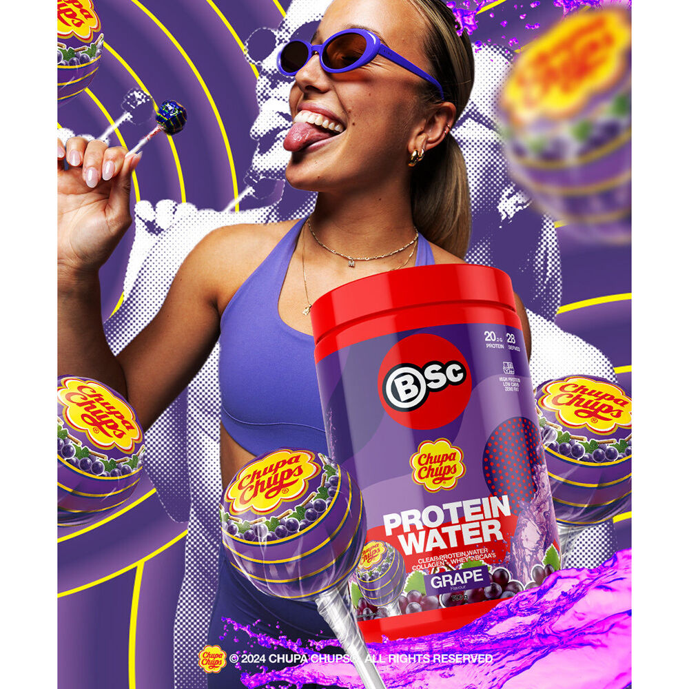 BSc x Chupa Chups Protein Water Drink Mix Post Workout 14 Serves 350g Grape
