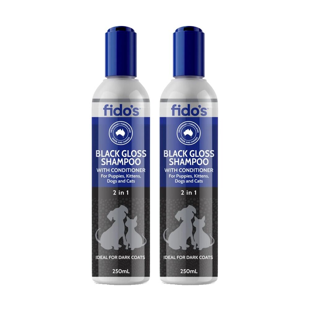 2PK Fidos Pet Dog & Cat Grooming Washing Care Shampoo Black Gloss 250ml