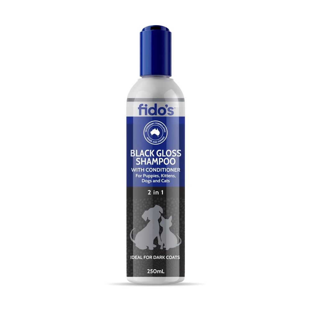 2PK Fidos Pet Dog & Cat Grooming Washing Care Shampoo Black Gloss 250ml