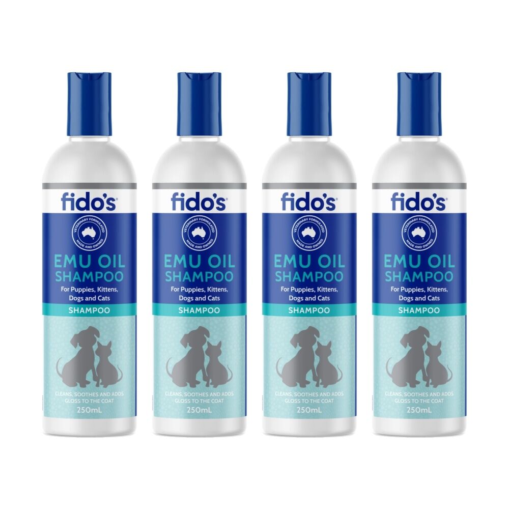 4PK Fidos Pet Dog & Cat Grooming Washing Care Shampoo Emu Oil 250ml