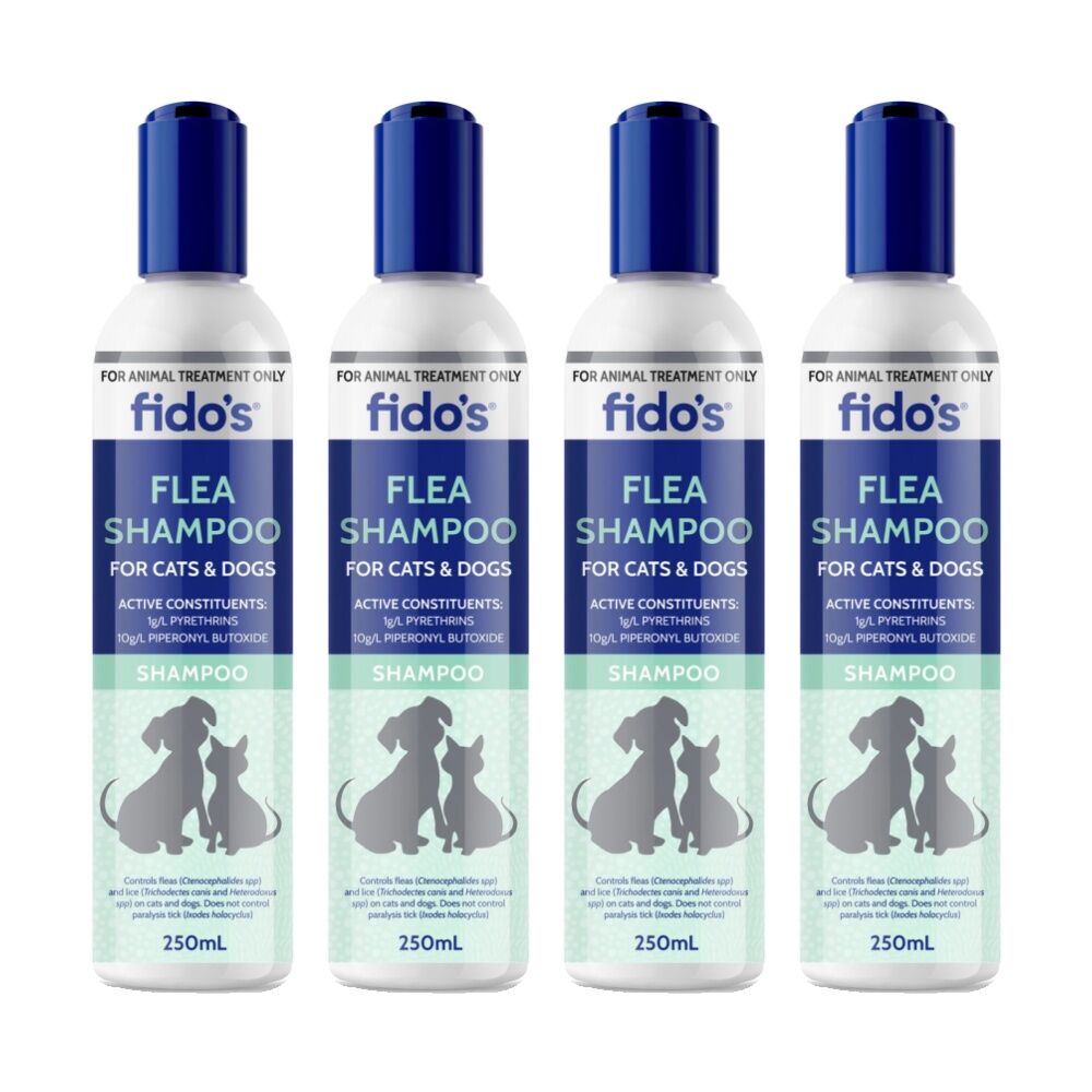 4PK Fidos Pet Dog & Cat Grooming Washing Care Shampoo Flea 250ml
