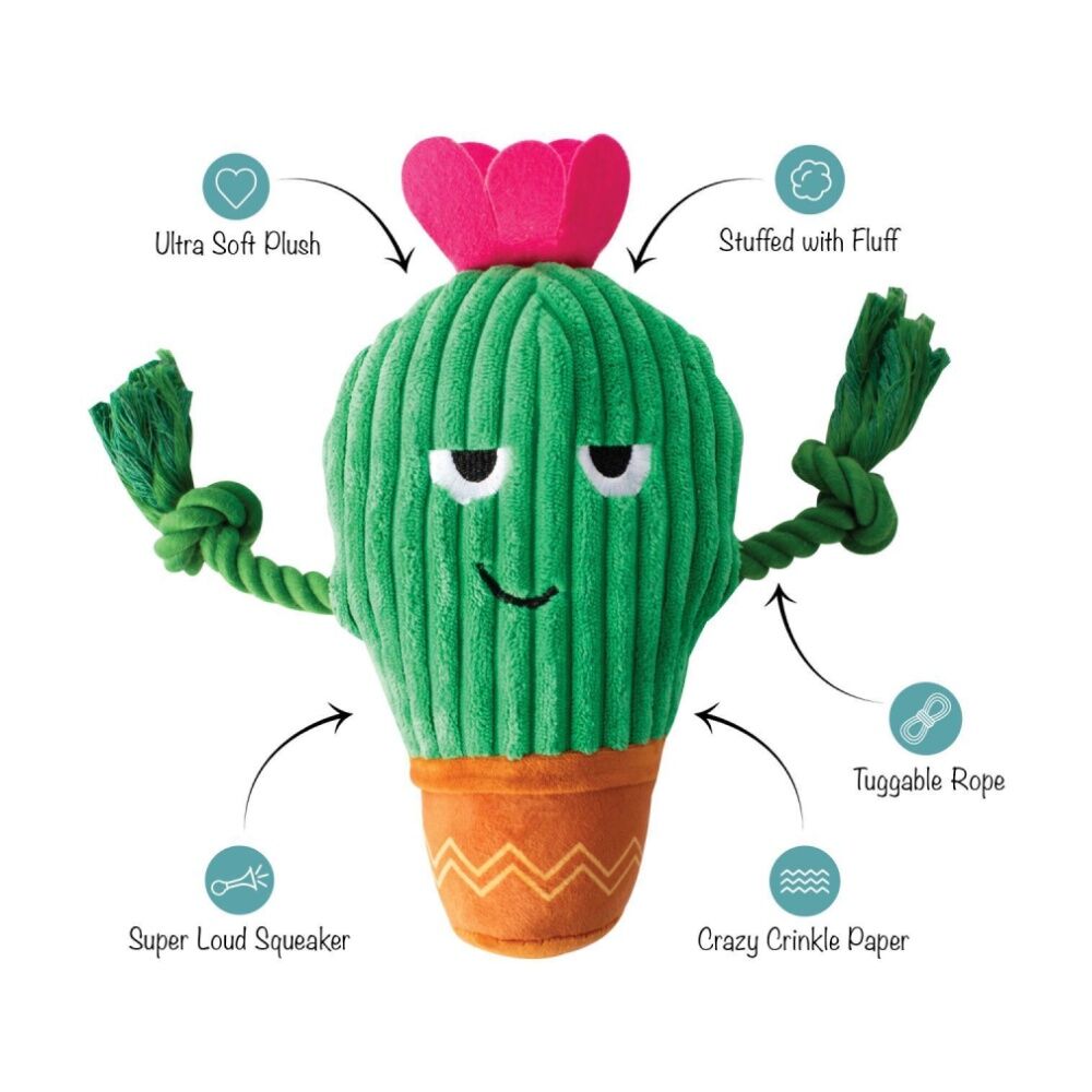 Petshop By Fringe Studio You Grow Chica! Cactus Soft Plush Dog Toy Green