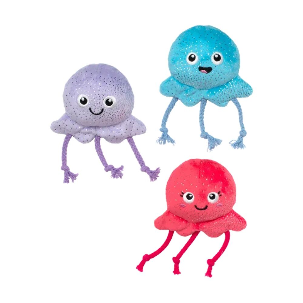 2x 3pc Fringe Studio Too Tentacool Soft Plush Small Dog Toy Set Multicolour