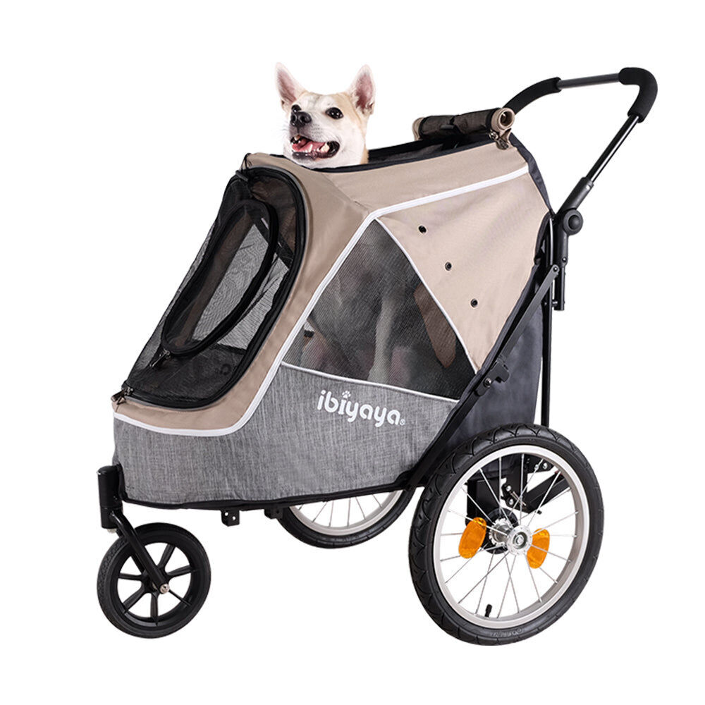 Ibiyaya Happy Pet Trailer/Jogger/Carrier 2.0 w/Bicycle Tow Attachment Latte