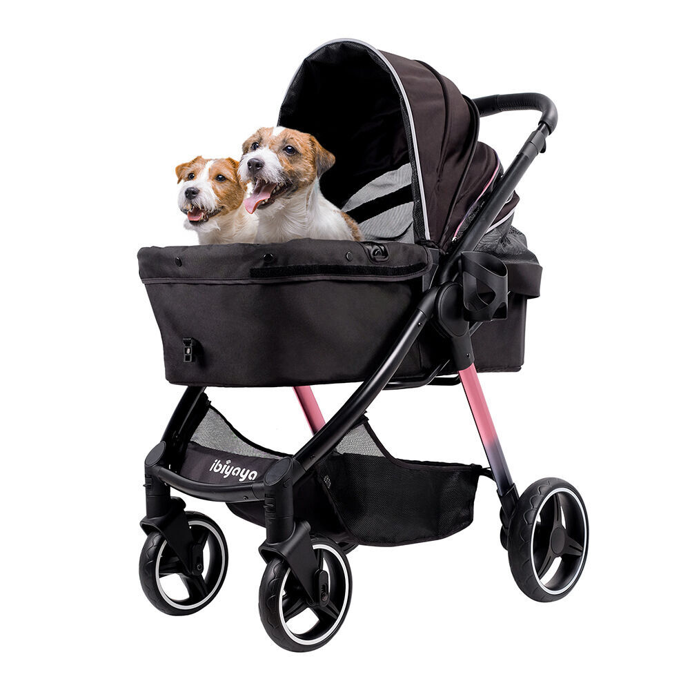 Ibiyaya Retro Luxe Folding Pet Stroller/Carrier for Pets up to 30kg Prism Black