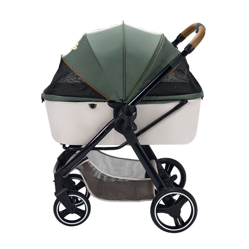 Ibiyaya Retro Luxe Folding Pet Stroller/Carrier for Pets up to 30kg Soft Sage