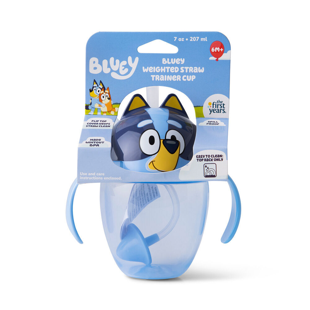 2PK The First Years Bluey Weighted Straw Trainer/Sippy Cup 207ml 6 Months+