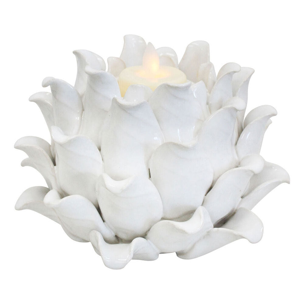 2PK LVD Succulent Flora Ceramic Tealight Candle Holder 15x10cm - Ivory