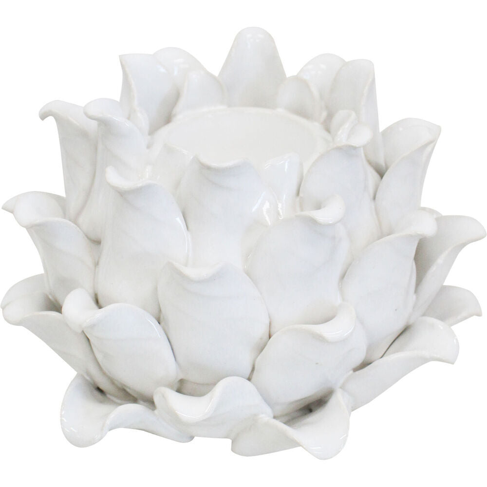 2PK LVD Succulent Flora Ceramic Tealight Candle Holder 15x10cm - Ivory