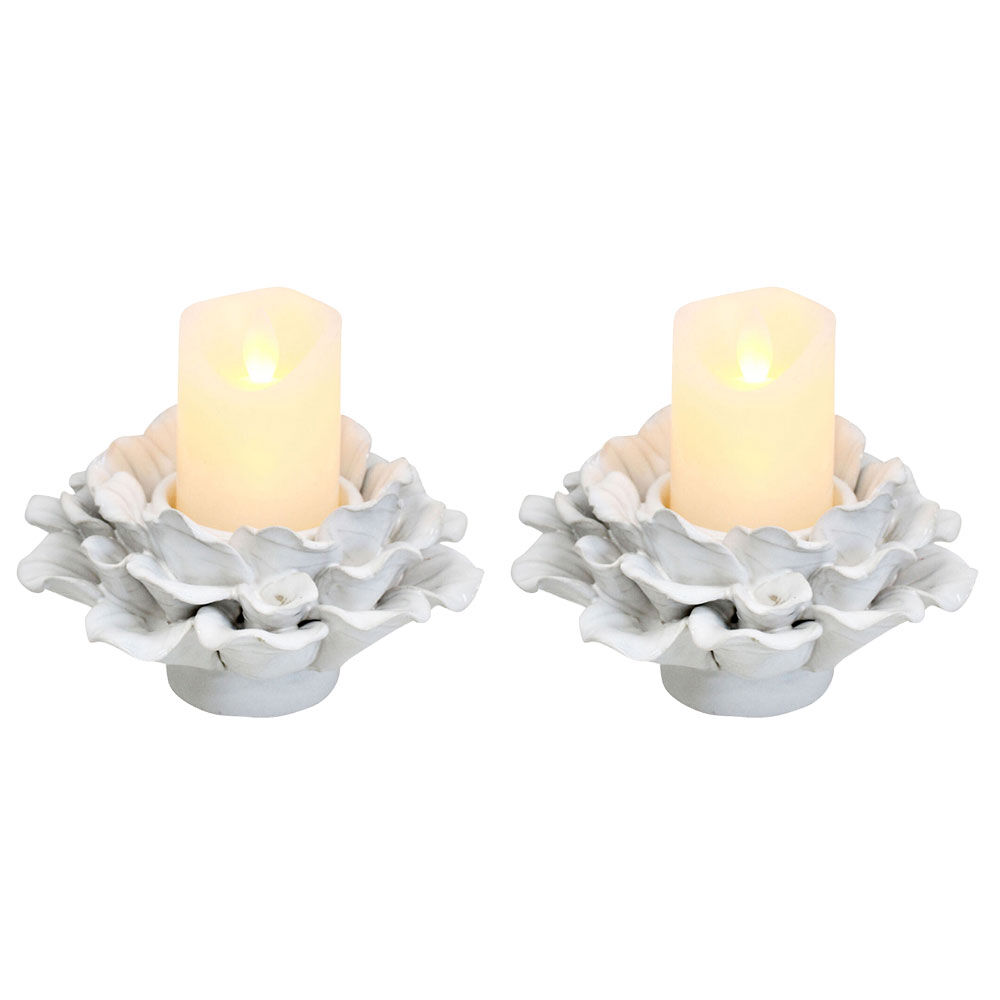2PK LVD Echeveria Ceramic Tealight Candle Holder 14.5x9cm - Ivory