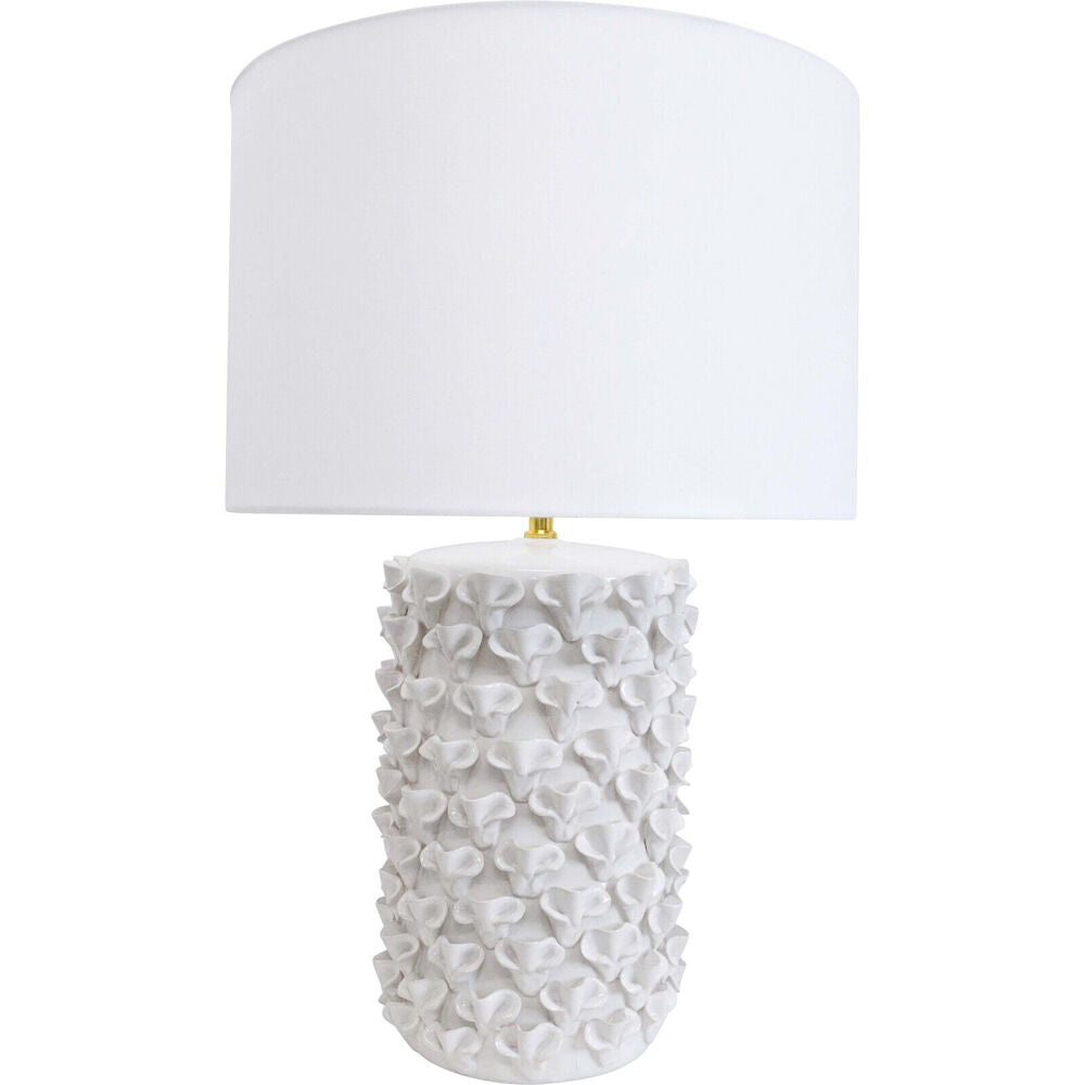 LVD Ceramic/Cotton Textured Drum Shell Bedroom Table Lamp 42x63cm White