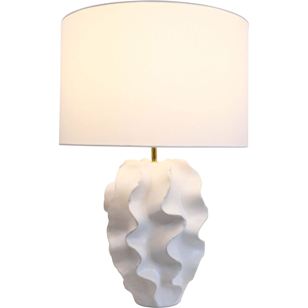 LVD Ceramic/Cotton Groovy Wave Textured Bedroom Lamp 42x60cm Bold White