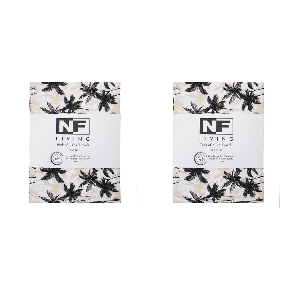 2x 2pc NF Home & Entertaining Essentials Treemend Tea Towel 45x70cm Solid Black