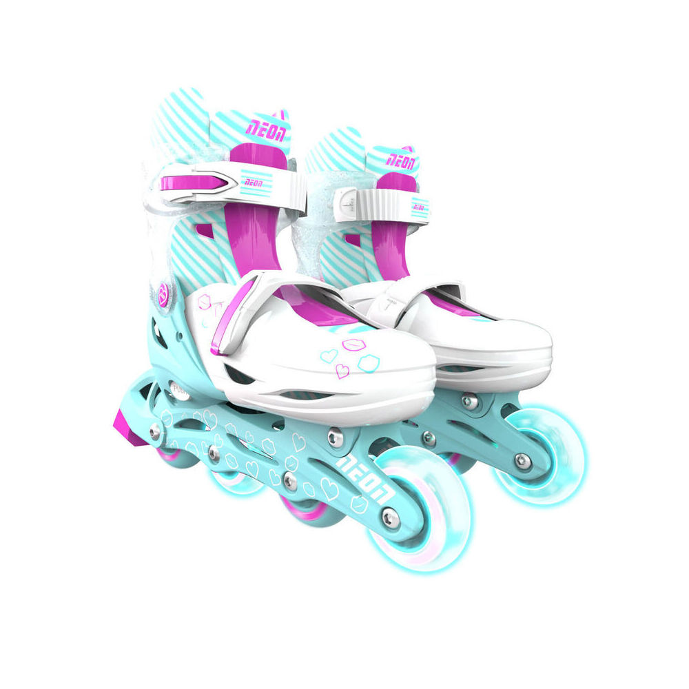 Yvolution Neon In Line Kids Rollerblades w/ Lightup Wheels 8+/Sizes 3-6 Teal