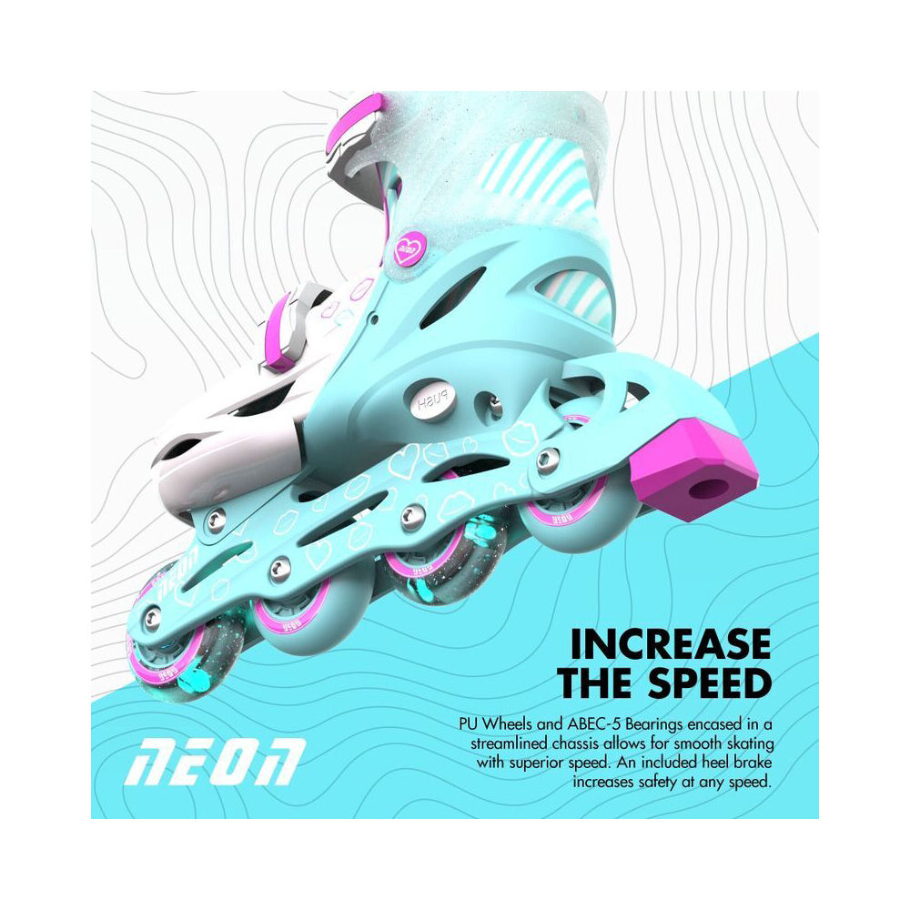 Yvolution Neon In Line Kids Rollerblades w/ Lightup Wheels 8+/Sizes 3-6 Teal