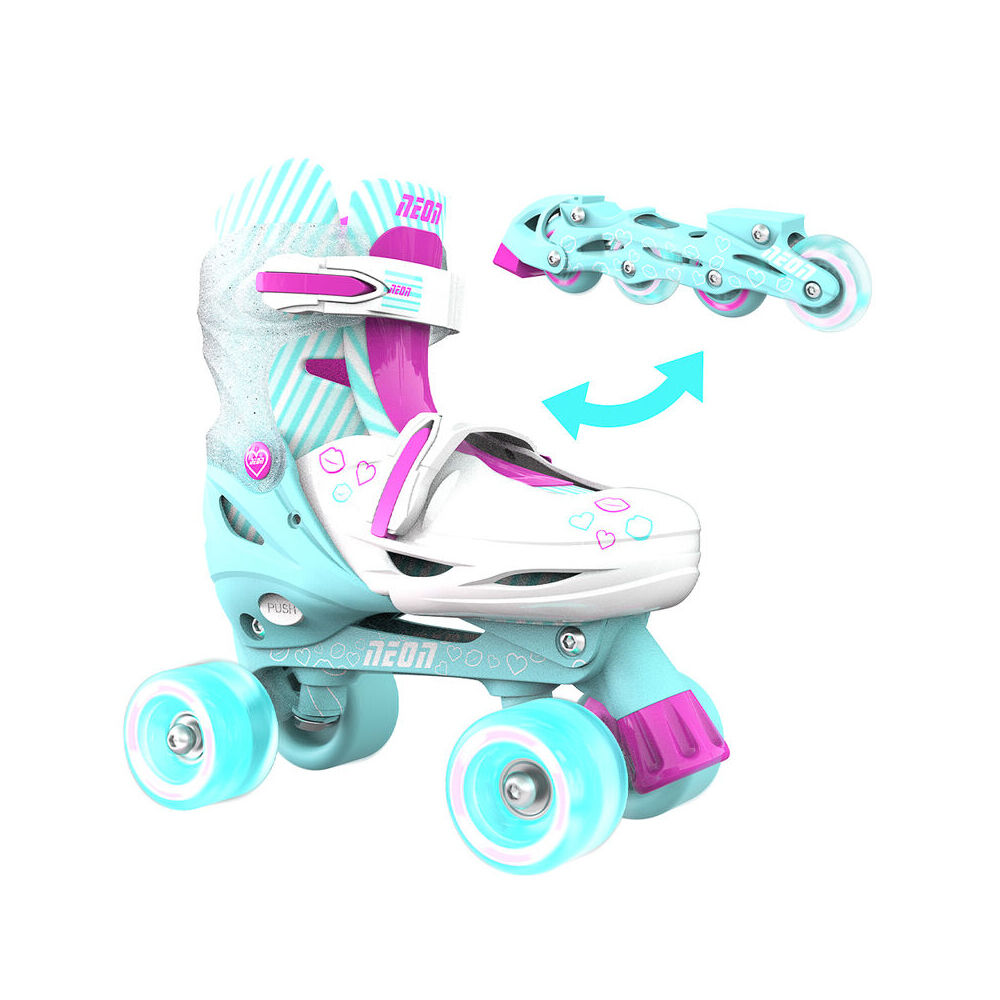 Yvolution Neon Combo Roller Skates Size 3-6 Teal Pink 8y+