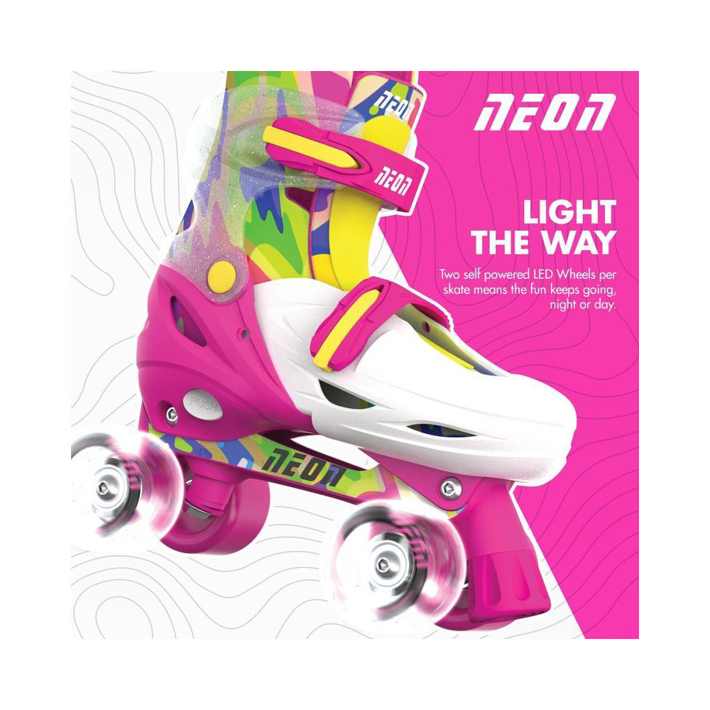 Yvolution Neon Combo Kids Quad Skates/Blades w/ Lightup Wheels 8+/Sizes 3-6 Pink