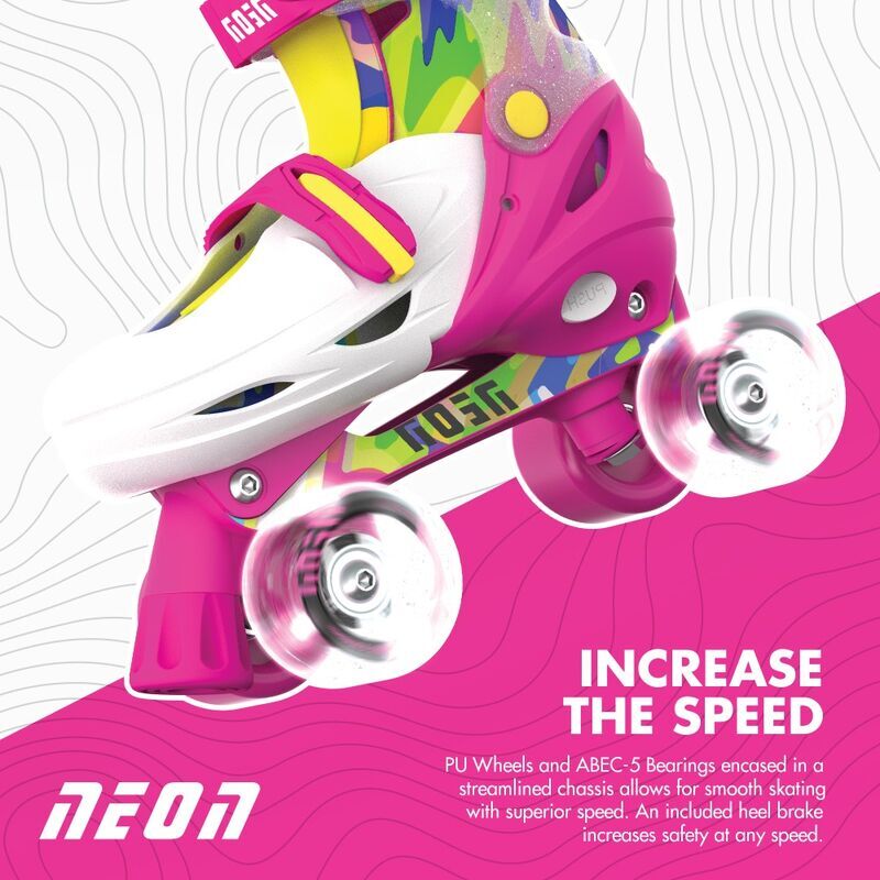 Yvolution Neon Combo Kids Quad Skates/Blades w/ Lightup Wheels 8+/Sizes 3-6 Pink