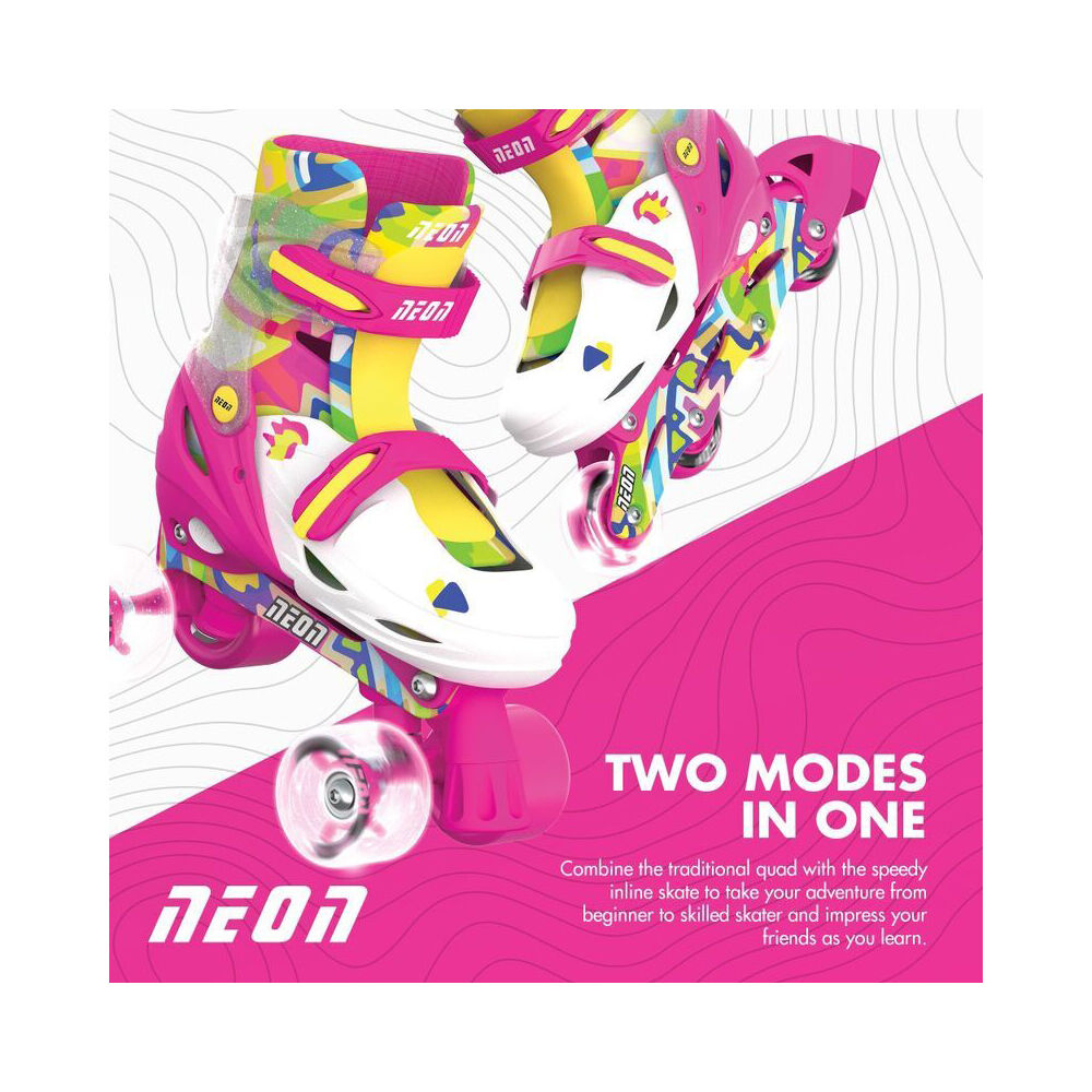 Yvolution Neon Combo Kids Quad Skates/Blades w/ Lightup Wheels 8+/Sizes 3-6 Pink