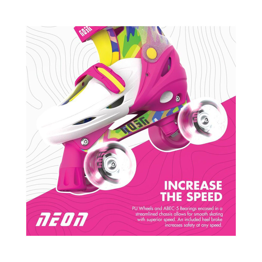 Yvolution Neon Combo Kids Quad Skates/Blades w/ Lightup Wheels 8+/Sizes 3-6 Pink